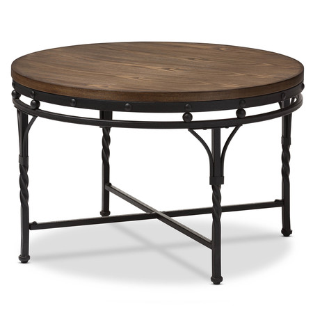 BAXTON STUDIO Austin Vintage Antique Bronze Round Coffee Cocktail Occasional Table 129-7327